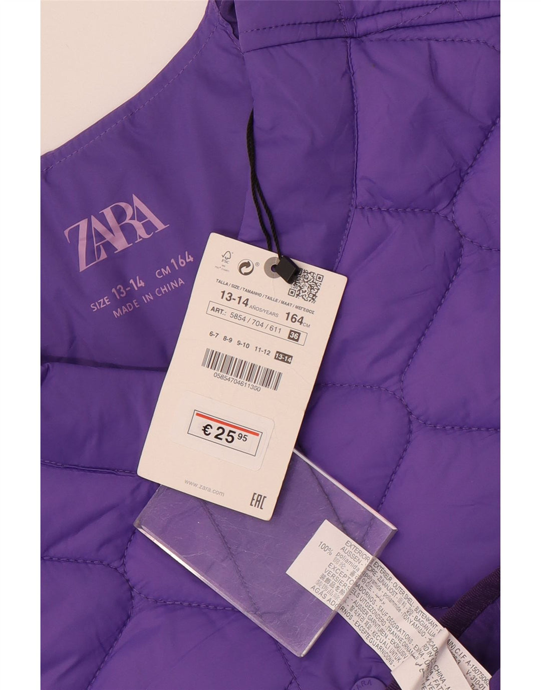 Zara Girls Quilted Jacket 13-14 Years Purple Polyamide