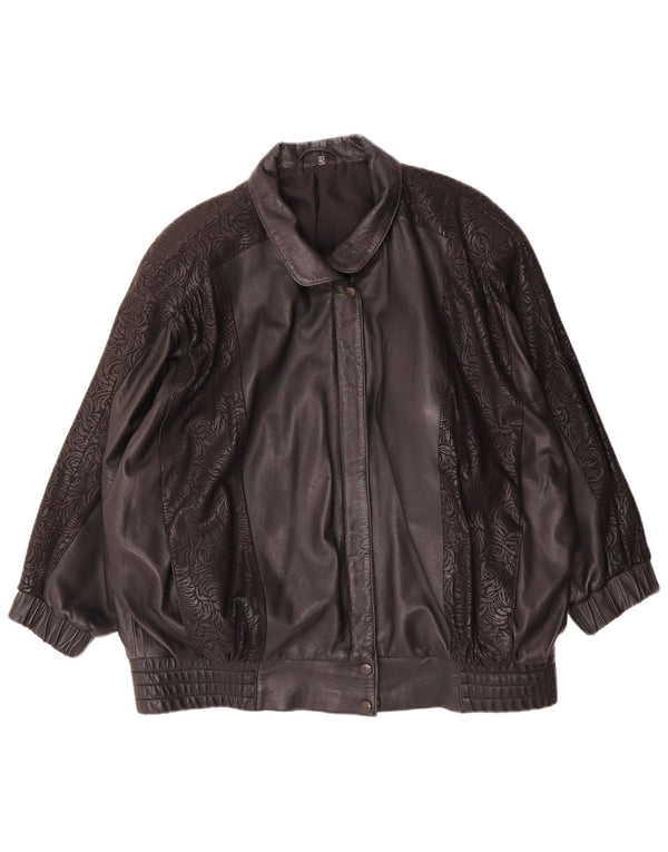 Vintage Womens Oversized Leather Jacket IT 42 Medium Black Geometric