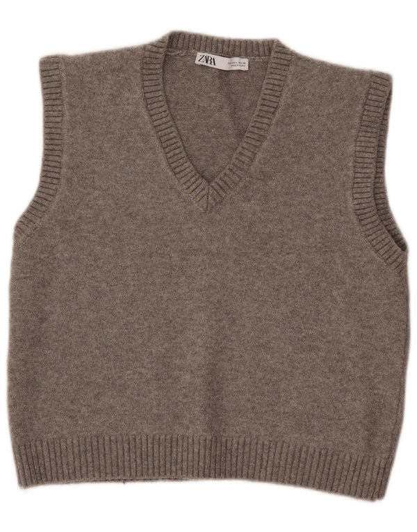 Zara Damen Crop Vest Tank Top UK 14 Large Grau Polyester