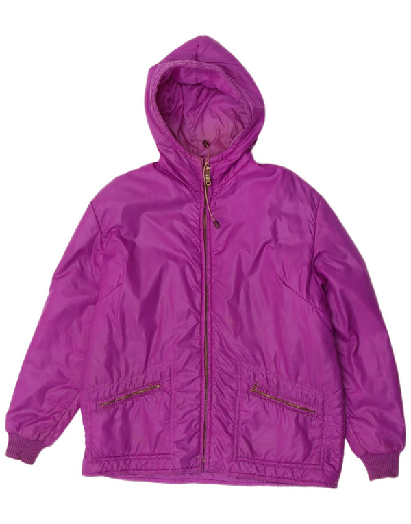 Vintage Womens Hooded Windbreaker Jacket IT 50 XL Purple Nylon