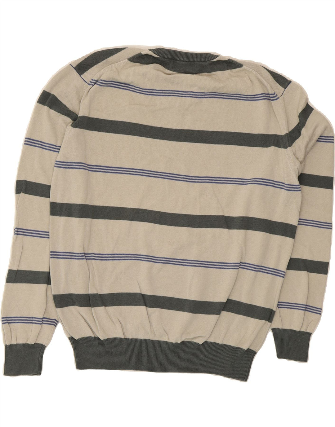 KAPPA Mens V-Neck Jumper Sweater Large Grey Striped Cotton Vintage Kappa and Second-Hand Kappa from Messina Hembry 