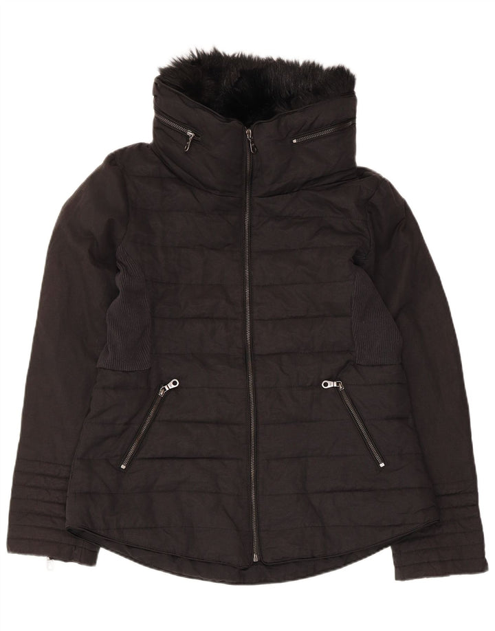 MINT VELVET Womens Padded Jacket UK 12 Medium Black Cotton