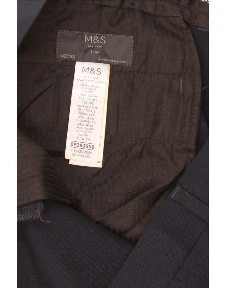 Marks & Spencer Mens Slim Chino Trousers  W40 L33 Navy Blue Polyester