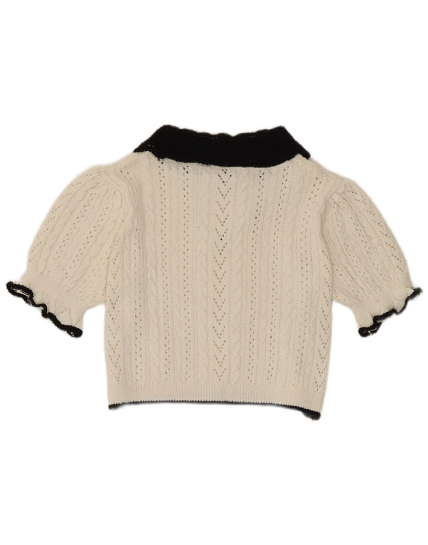Zara Womens Crop Knit Blouse Top UK 10 Petit Blanc Colorblock