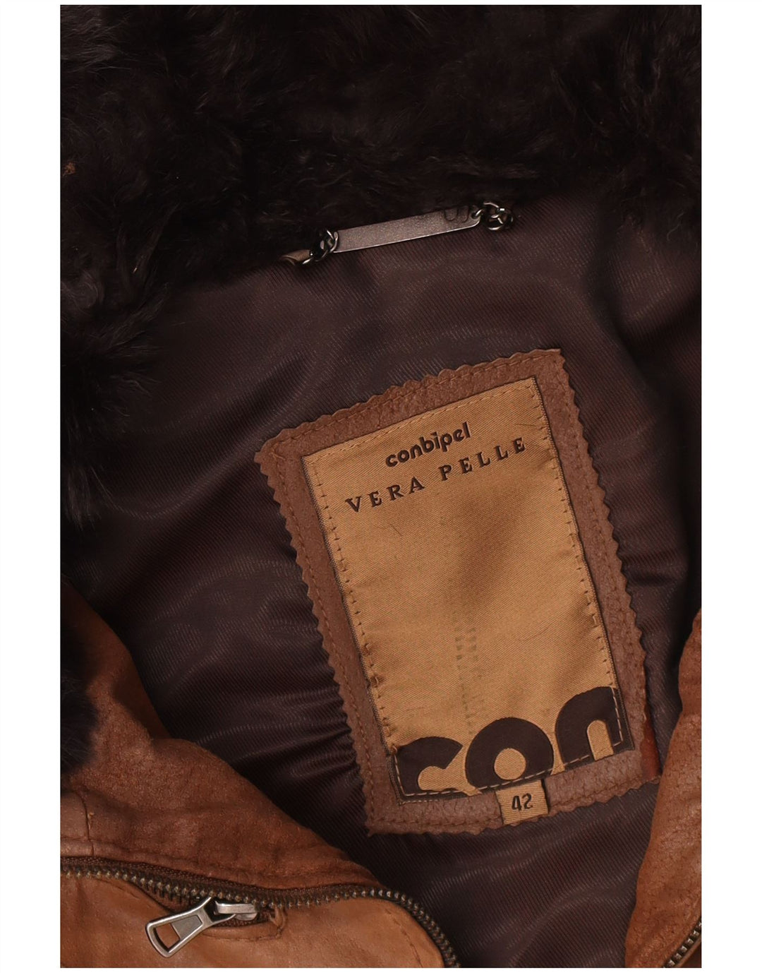 Conbipel Damen Lederjacke mit Kapuze IT 42 Mittelbraunes Leder