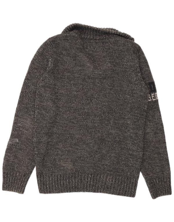 Superdry Mens Graphic Zip Neck Jumper Sweater Medium Grey Flecked Acrylic