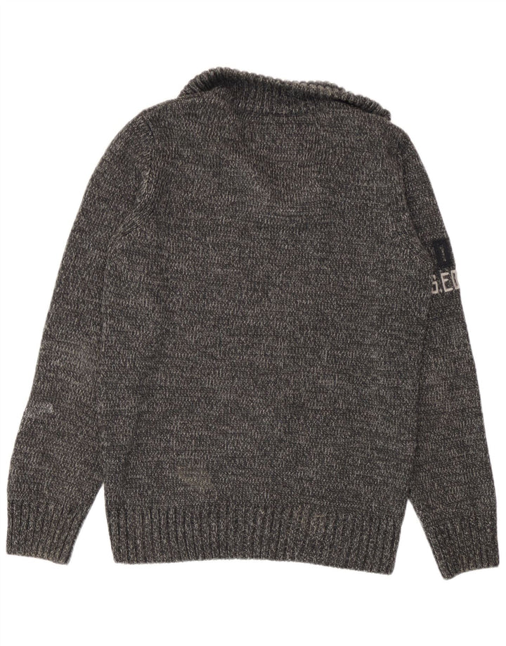 Superdry Mens Graphic Zip Neck Jumper Sweater Medium Grey Flecked Acrylic