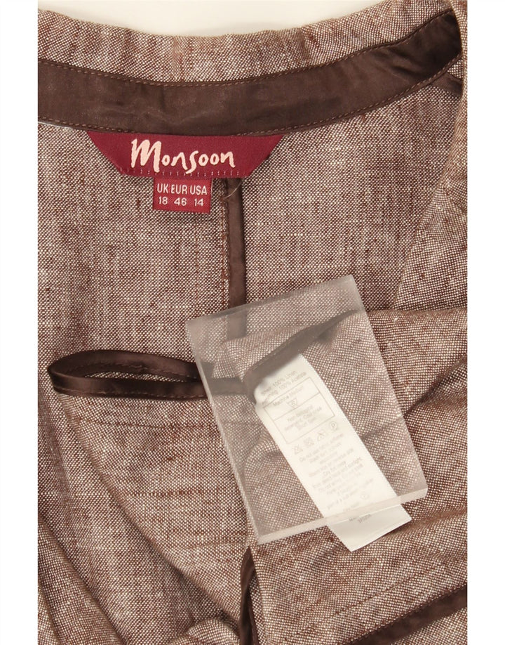 MONSOON Giacca blazer da donna a 2 bottoni UK 18 XL Lino marrone