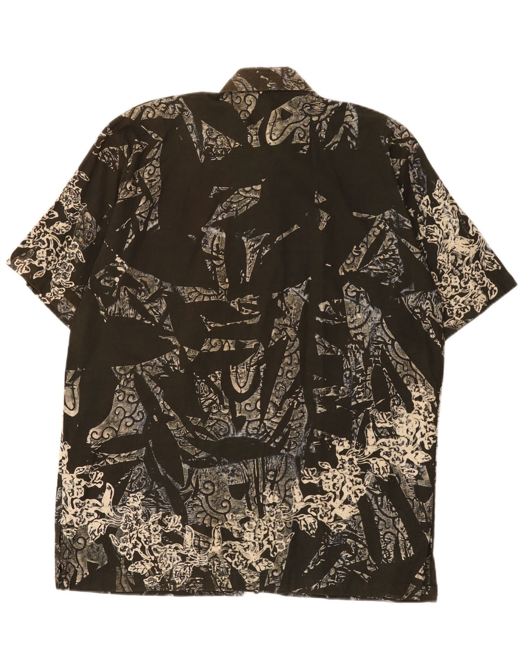 Camicia a maniche corte vintage da uomo con motivo astratto XL kaki