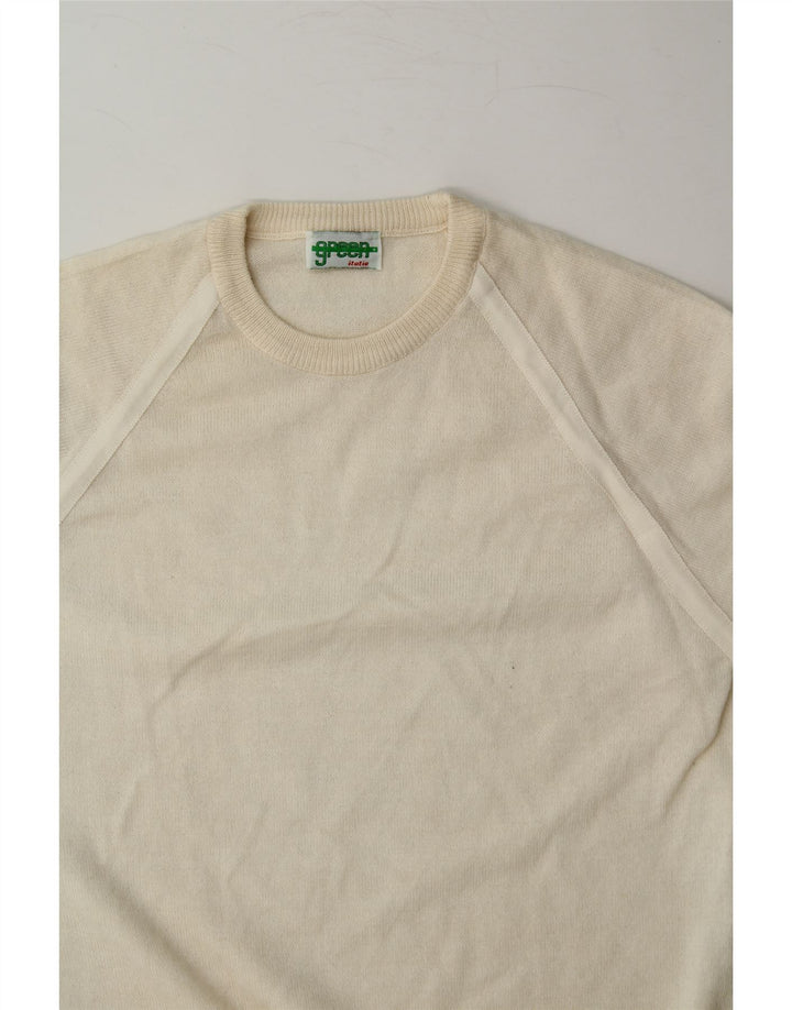 GREEN Womens Crew Neck Jumper Sweater UK 14 Medium Off White Wool Vintage Green and Second-Hand Green from Messina Hembry 