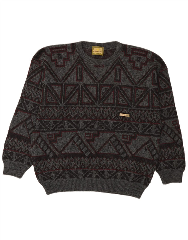 Il Granchio Mens Crew Neck Jumper Sweater Large Grey Geometric Wool