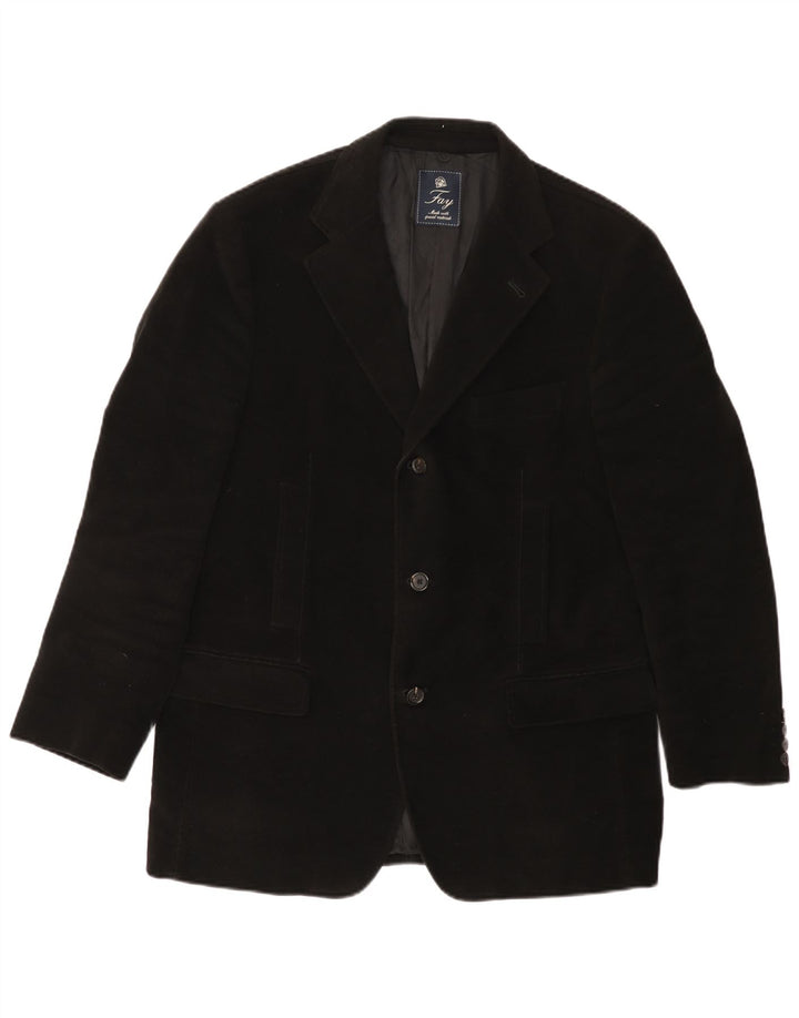 Fay Mens 3 Button Blazer Jacket IT 52 XL Black Cotton