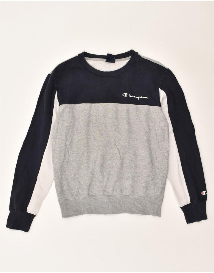 CHAMPION Womens Oversized Graphic Sweatshirt Jumper UK 4 XS Grey | Vintage Champion | Thrift | Second-Hand Champion | Used Clothing | Messina Hembry 