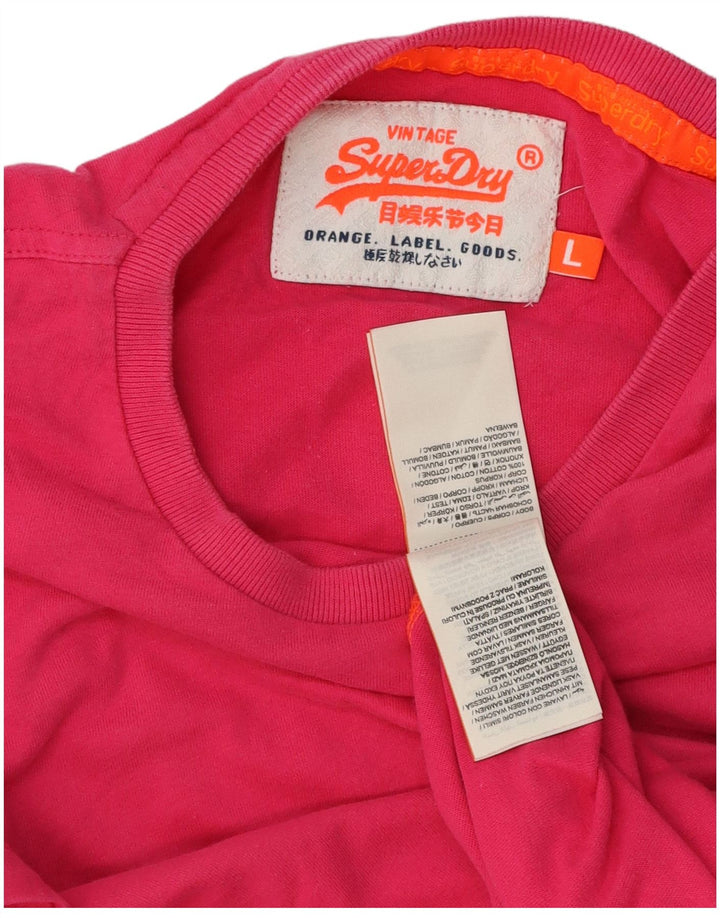 Superdry Womens T-Shirt Top Large Pink Cotton