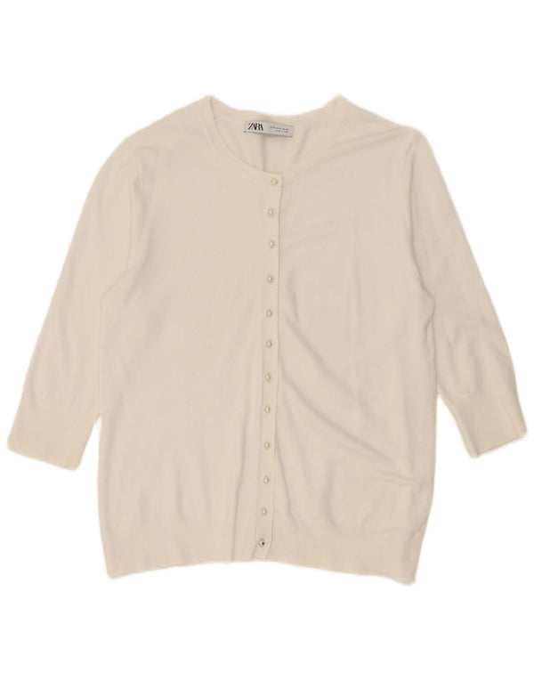 Zara Damen Strickjacke mit 3/4-Ärmeln, UK 18, XL, Weiß