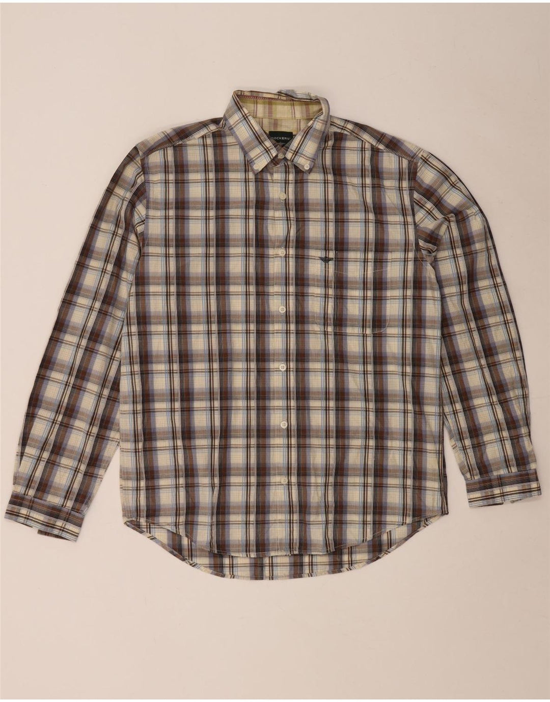 Dockers Mens Shirt Size 42/44 Large Brown Check Cotton