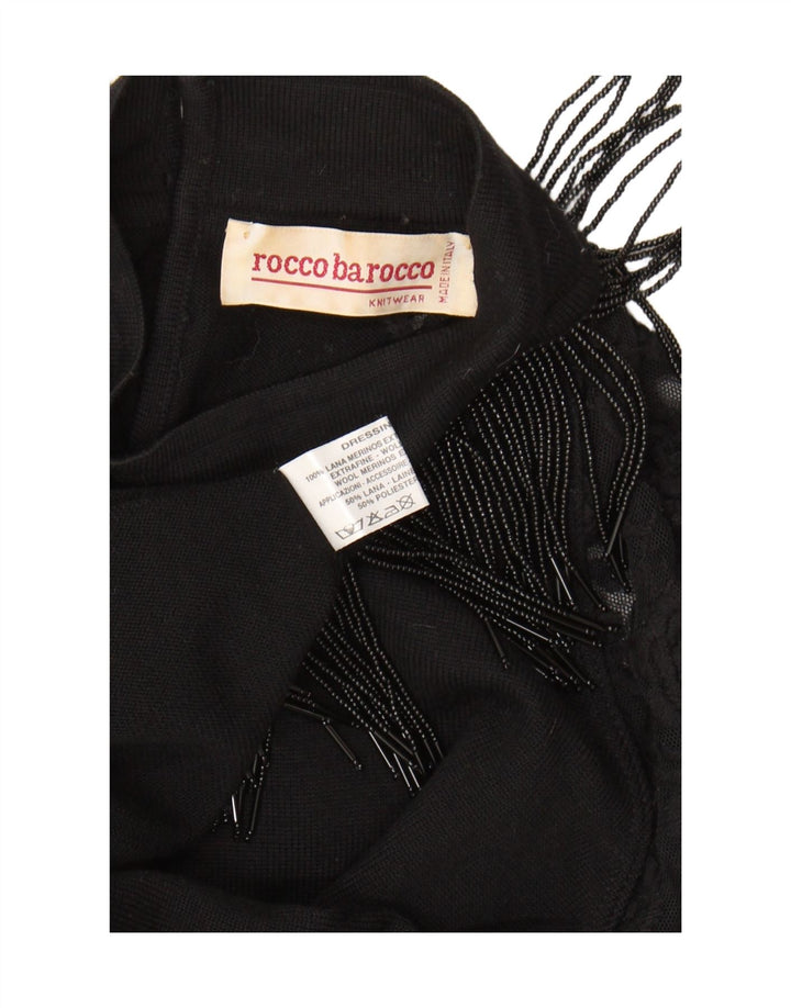 Roccobarocco Womens Top Long Sleeve UK 14 Medium Black Merino Wool