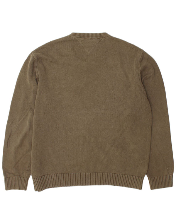 Tommy Hilfiger Mens V-Neck Jumper Sweater XL Khaki Cotton