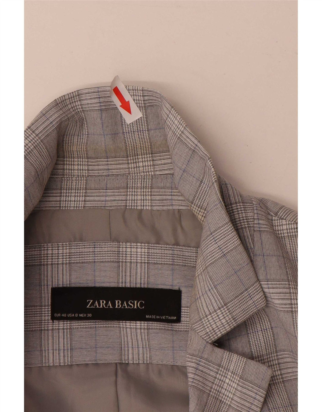 Zara Damen 1-Knopf-Blazerjacke EU 40 Mittelgrauer Hahnentrittmuster