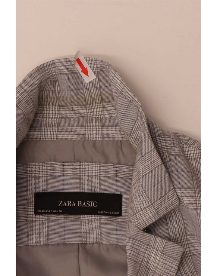 Zara Damen 1-Knopf-Blazerjacke EU 40 Mittelgrauer Hahnentrittmuster