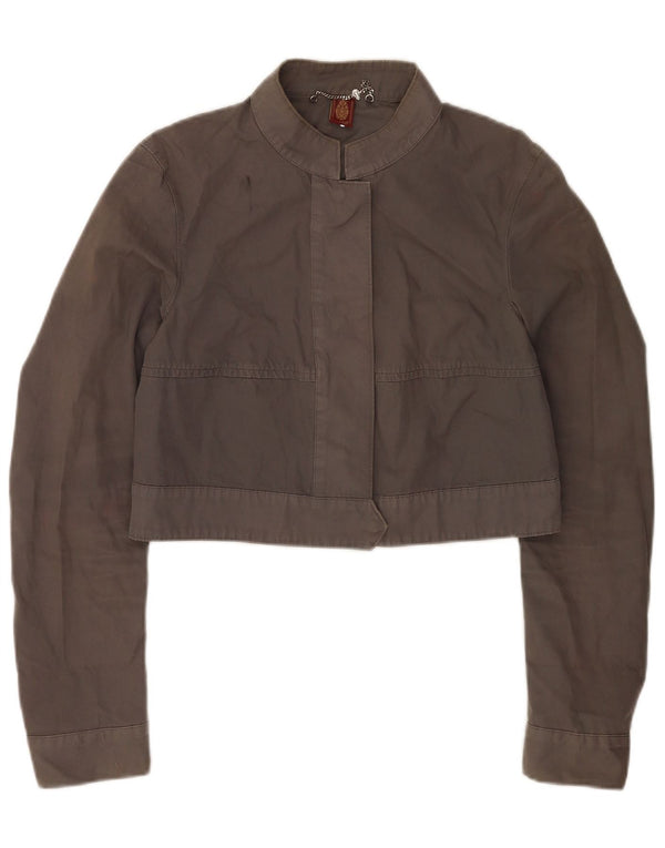Dondup Womens Crop Bomber Jacket IT 44 Medium Grey Bomuld