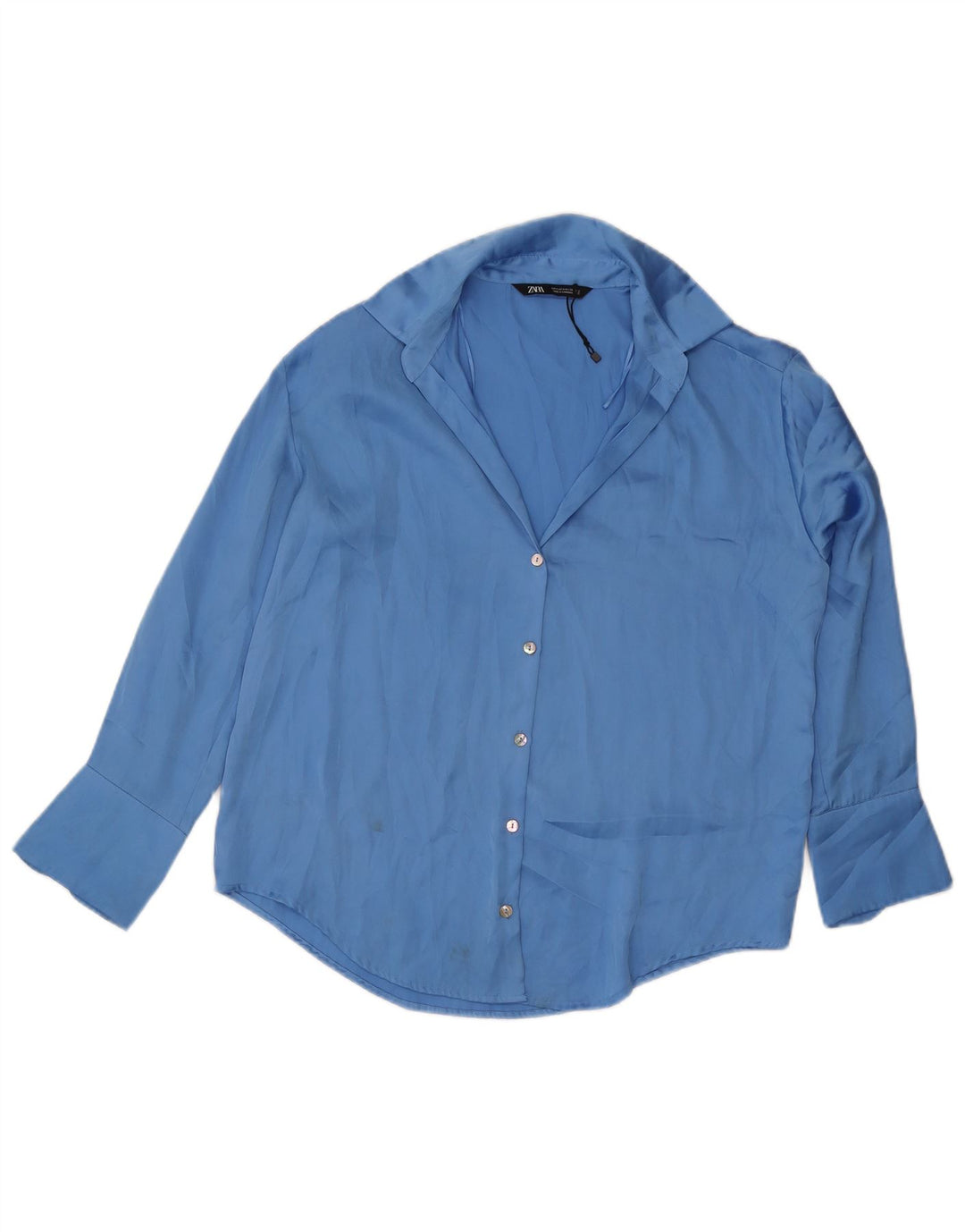 ZARA Womens Oversized Shirt Blouse UK 10 Small Blue Polyester