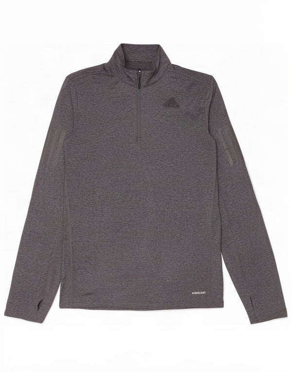 Adidas Mens Aeroready Zip Neck Top Long Sleeve Small Grey Flecked Polyester
