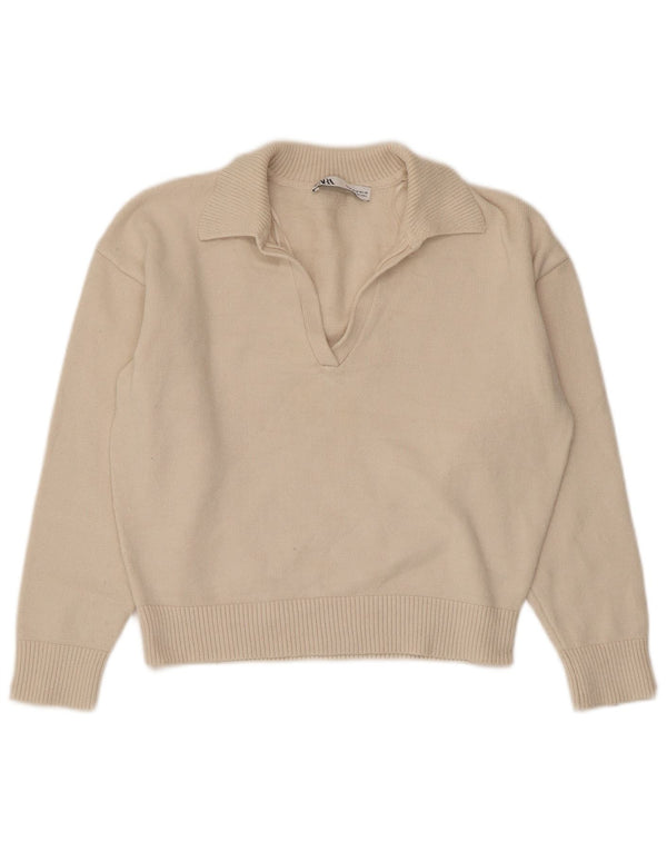 Maglione corto con collo alto da donna Zara UK 14 Beige medio