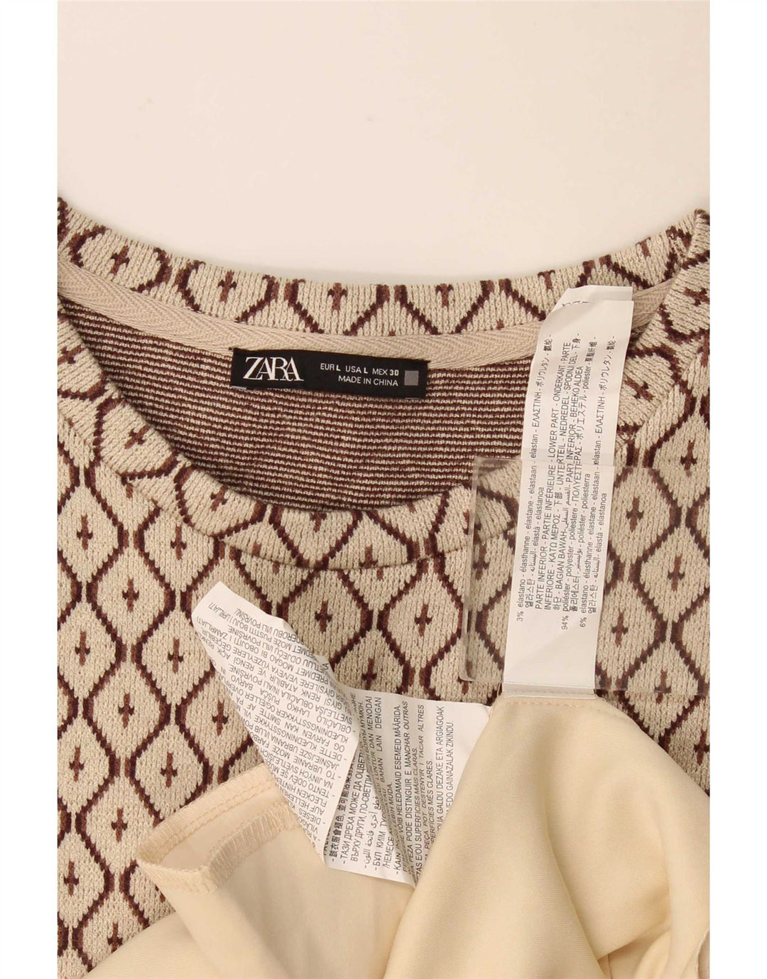 Zara Womens Shift Dress UK 16 Large Beige Geometric Polyester