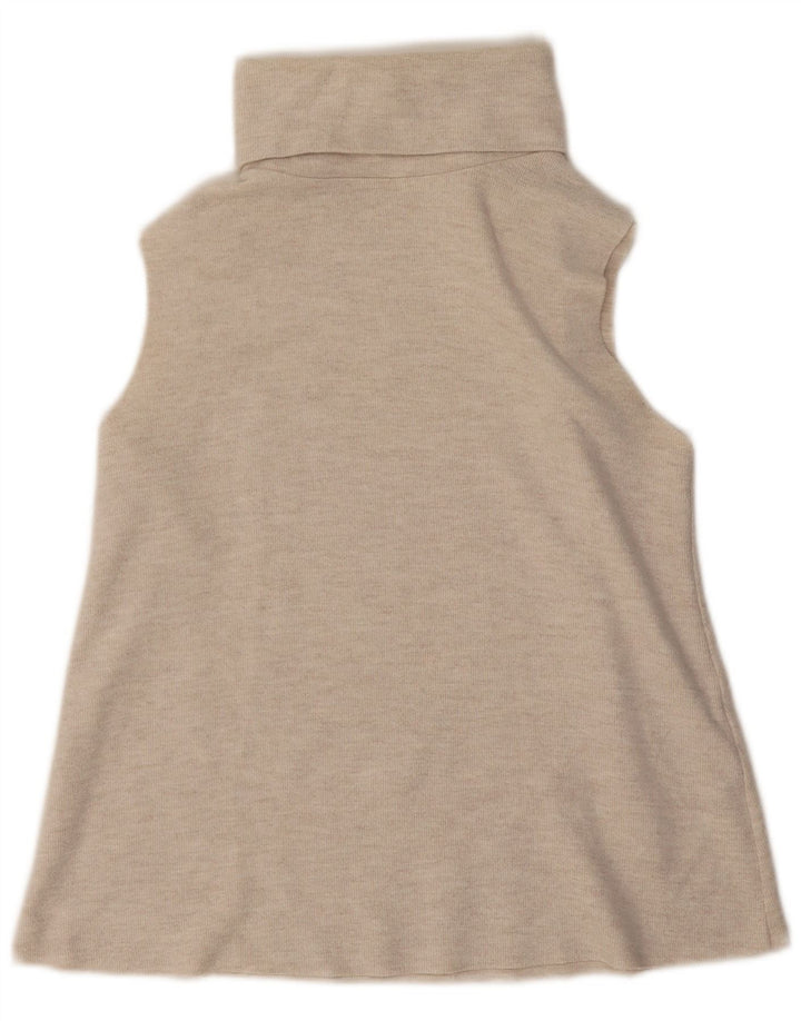 Zara Womens Roll Neck Vest Top UK 12 Medium Beige Cotton