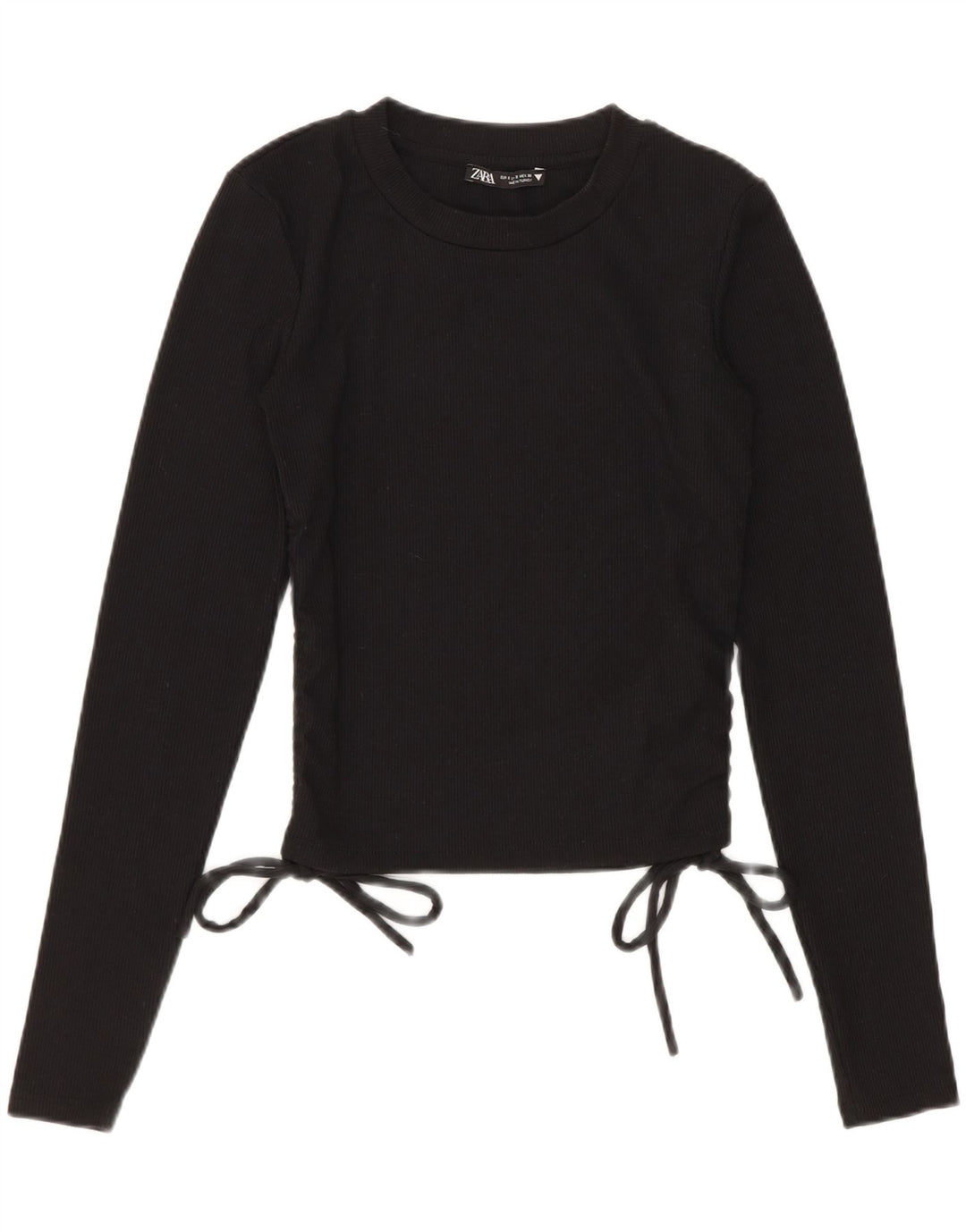Zara Womens Crop Top Long Sleeve UK 8 Small Black Polyester