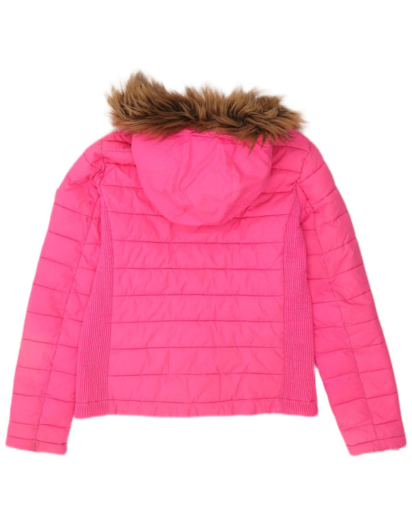 Superdry Womens Hooded Padded Jacket UK 14 Large Pink Polyester