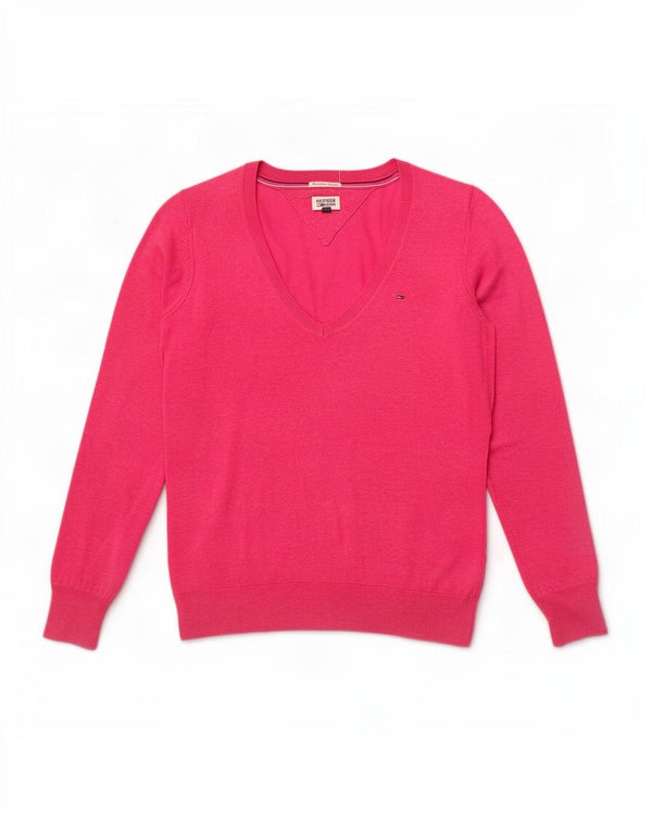 Tommy Hilfiger Damen-Pullover mit V-Ausschnitt, UK 14, mittelrosa, Baumwolle