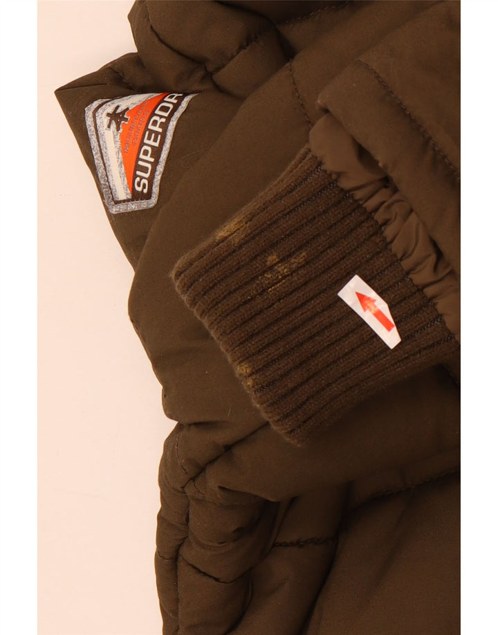 Superdry Mens Hooded Padded Jacket UK 38 Medium Khaki Polyester