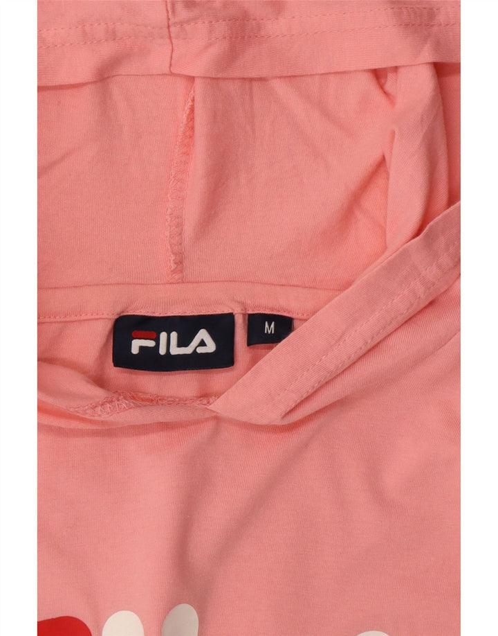 FILA Womens Graphic Crop Hoodie Jumper UK 12 Medium Pink Cotton Vintage Fila and Second-Hand Fila from Messina Hembry 