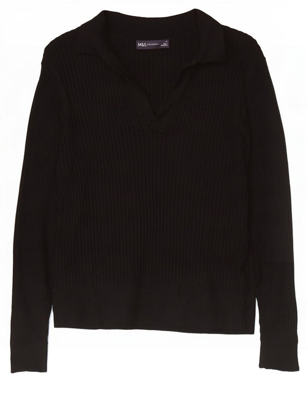 Zara Womens Long Sleeve Polo Shirt UK 14 Medium Black Viscose