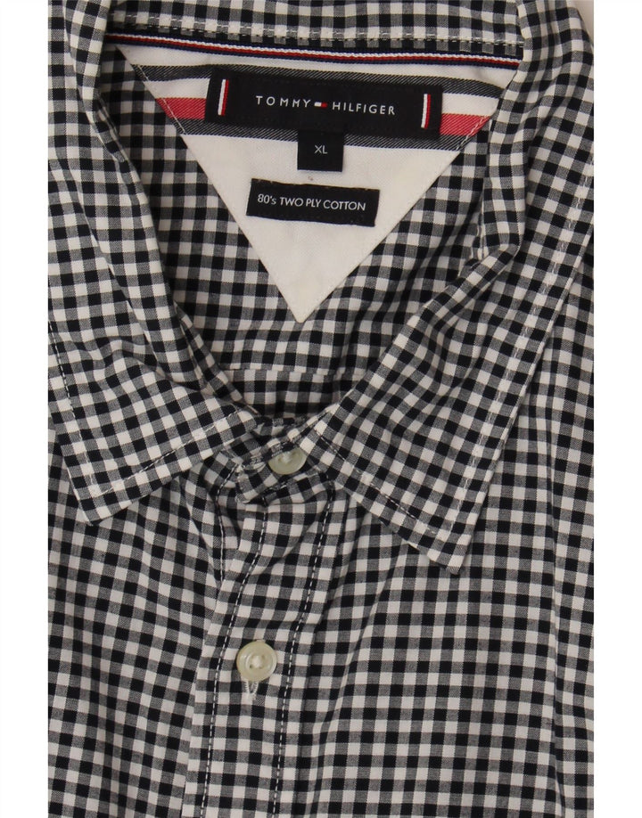 Tommy Hilfiger Mens Shirt XL Black Gingham Cotton