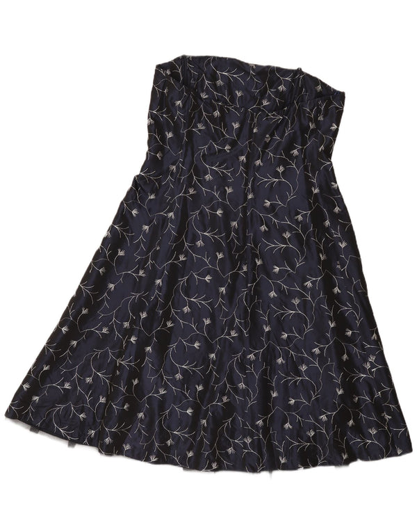 Gina Bacconi Damen Trägerloses Kleid UK 14 Mittel Marineblau Blumenmuster