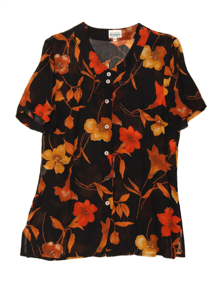 VINTAGE Womens See Through Shirt Blouse IT 42 Medium Black Floral Vintage Vintage and Second-Hand Vintage from Messina Hembry 