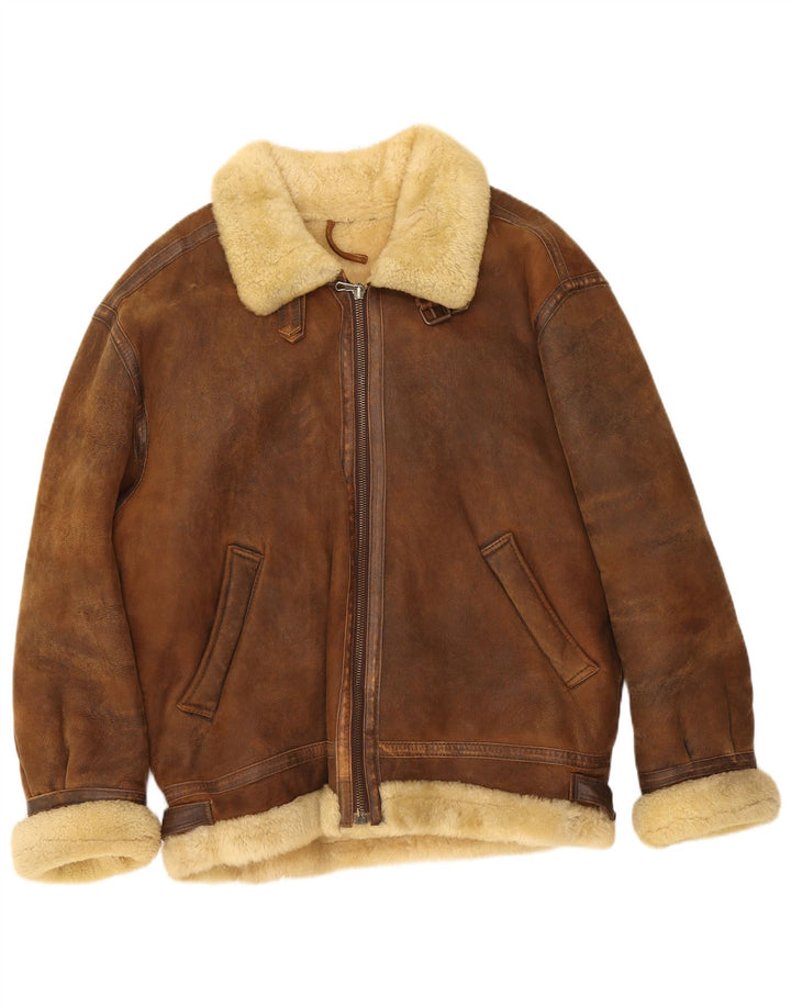 Vintage Mens Shearling Jacket UK 42 XL Brown Shearling