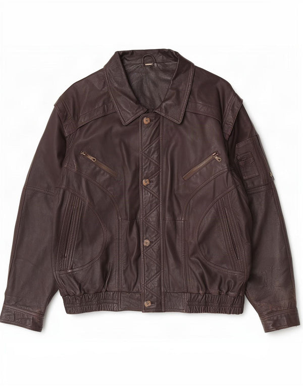 Giacca in pelle vintage da uomo UK 42 XL Marrone