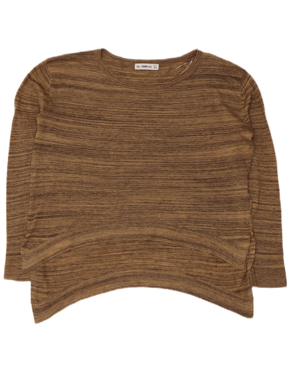 Zara - Jersey extragrande con cuello barco para mujer, talla 40, talla pequeña, color marrón, a rayas