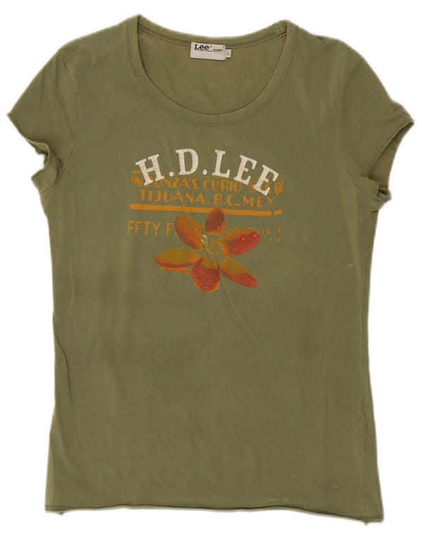 Lee Camiseta gráfica para mujer Top UK 44 Large Khaki Cotton