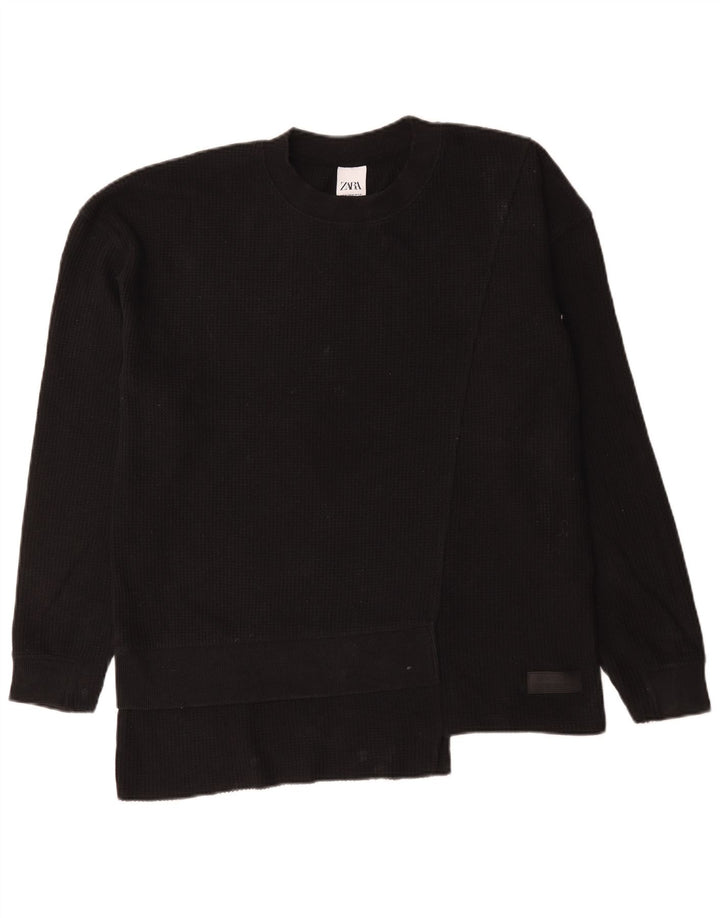 Zara Mens Crew Neck Jumper Sweater Medium Black Cotton