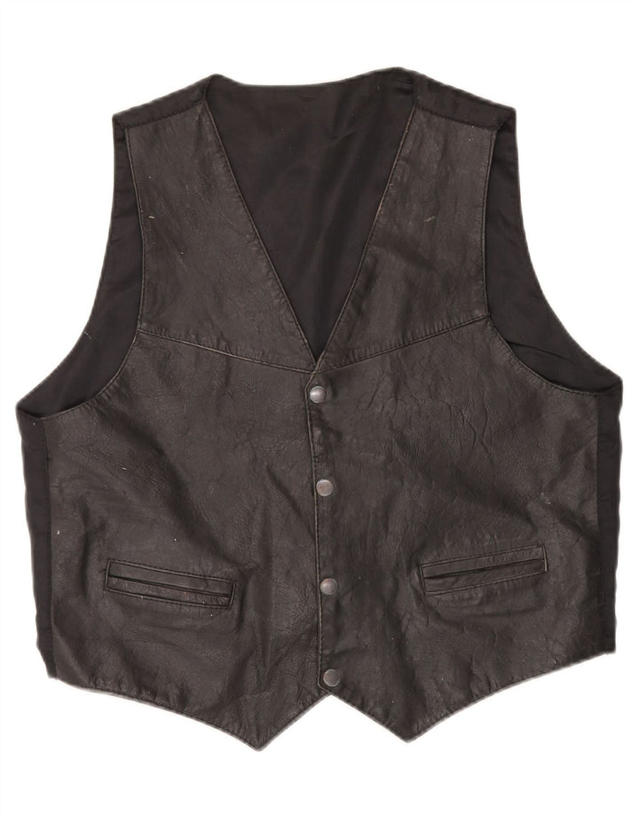 Vintage Mens Leather Waistcoat Large Black