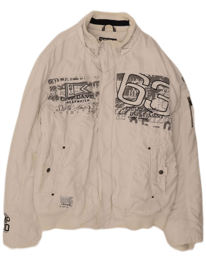 Camp David Mens Graphic Bomber Jacket UK 46 3XL White Cotton