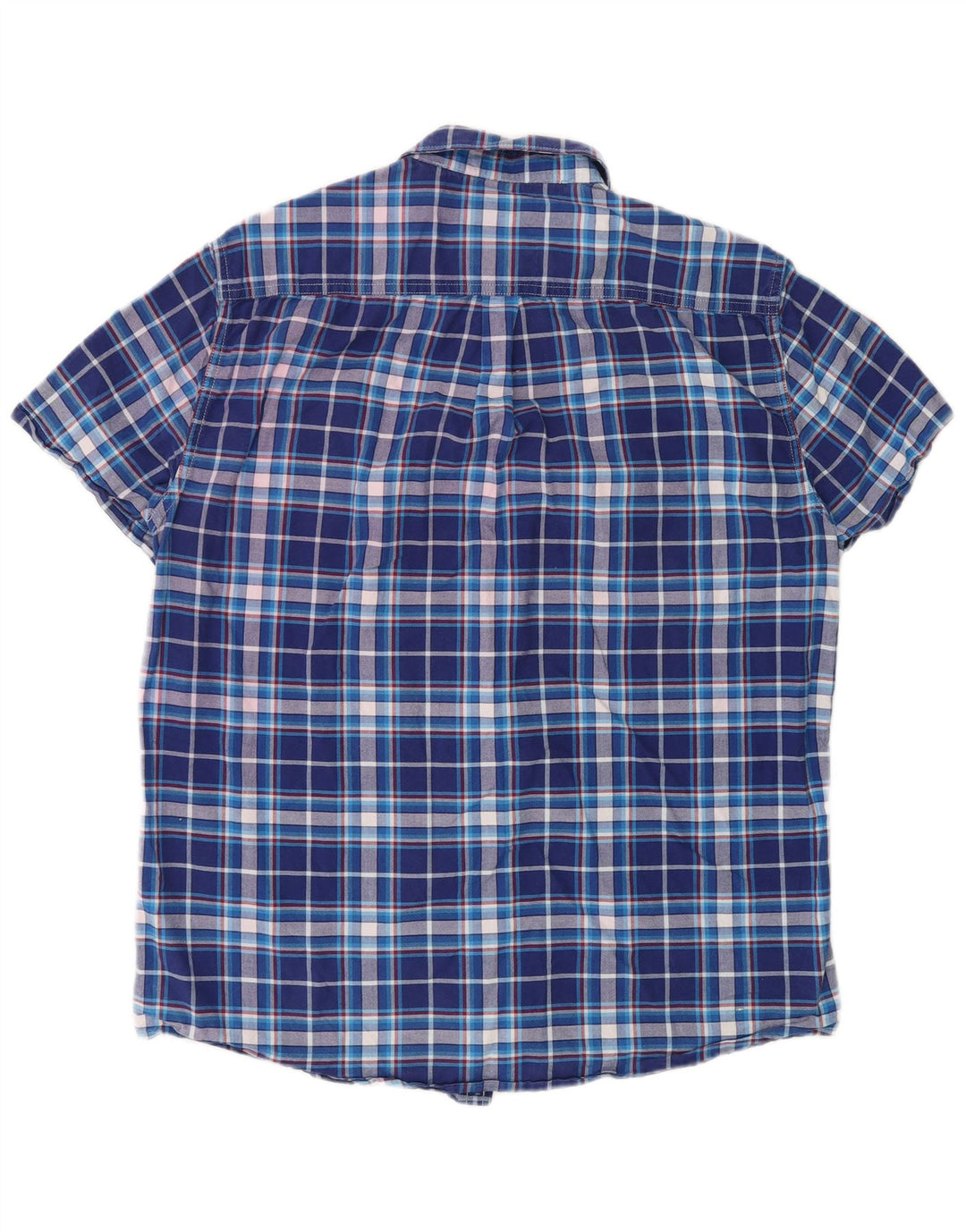 Superdry Mens Short Sleeve Shirt Large Blue Check Cotton