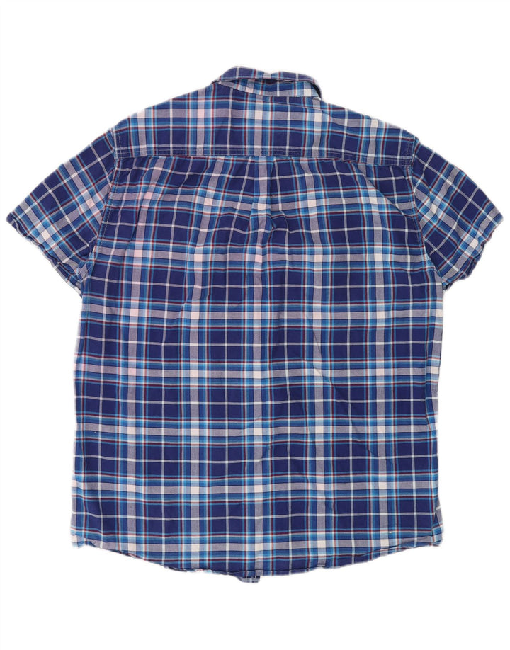 Superdry Mens Short Sleeve Shirt Large Blue Check Cotton