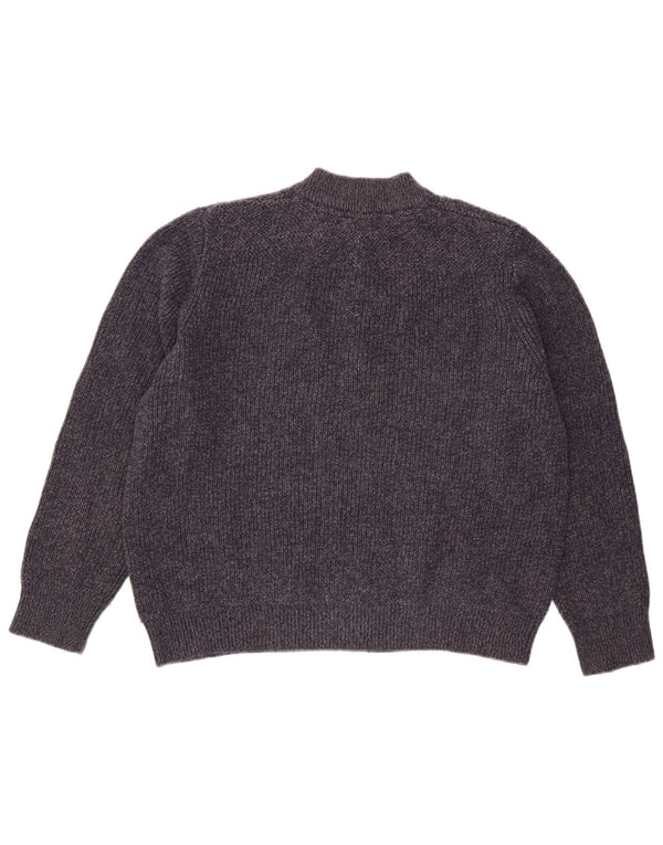 Eddie Bauer Mens Button Neck Jumper Sweater Large Navy Blue Flecked Cotton
