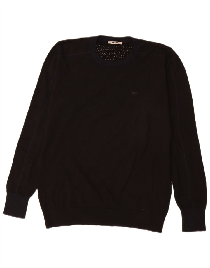 Gas Mens Crew Neck Jumper Sweater Medium Black Cotton